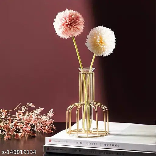 Kraphy Glass Propagation Station with Metal Frame Gold vase 6In (Pack of 1)