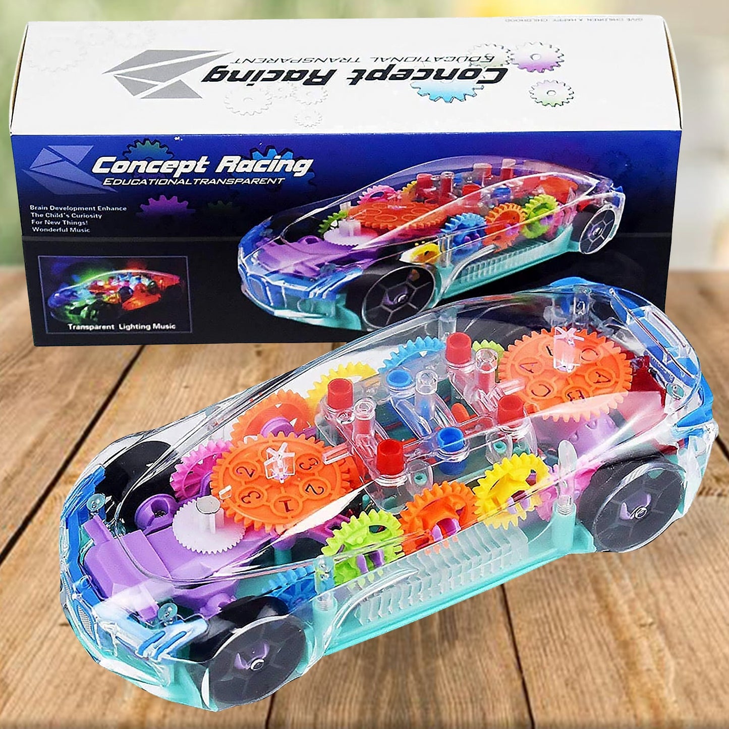 Rotating Transparent Gear Concept Car with Musical and 3D Flashing Lights Toy