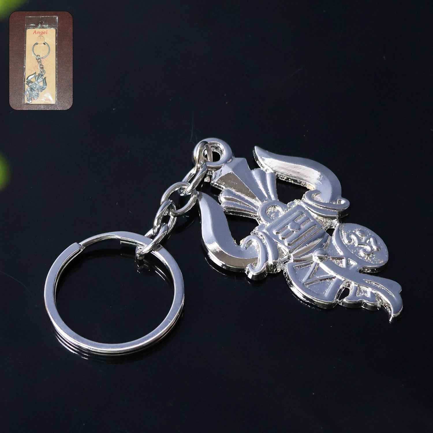 Trishul Damru Shiv Symbol Silver Keychain (1 Pc)