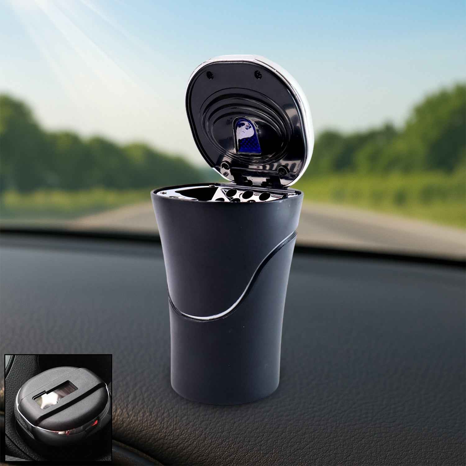 Solar Powered LED Car Ashtray with Flip Lid (1 Pc)