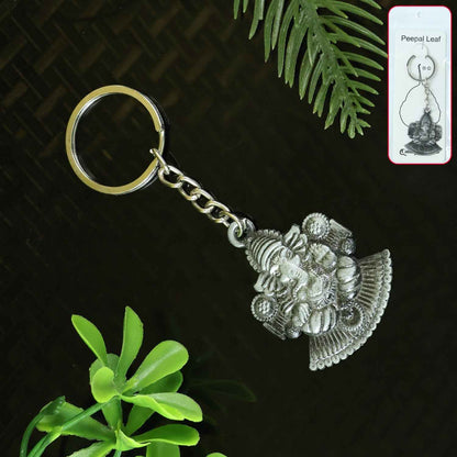Lord Ganesha Sitting Design Silver Keychain (1 Pc)