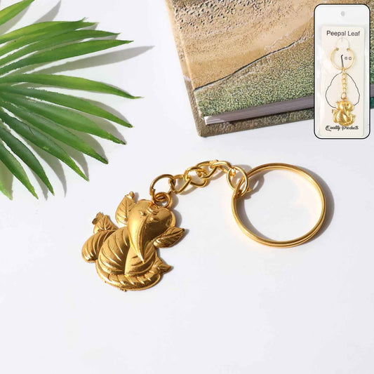 Golden Ganesh Leaf Design Keychain (1 Pc)