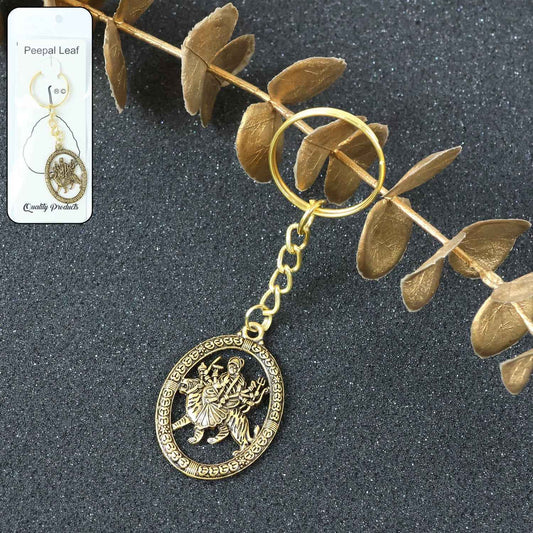 Maa Durga Oval Frame Golden Keychain (1 Pc)