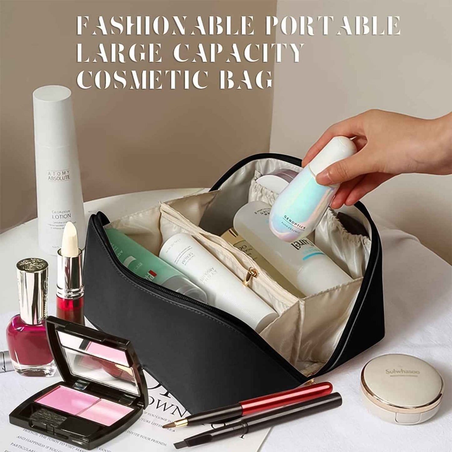 Premium Travel Makeup & Toiletry Organizer Pouch with Zipper & Handle (1 Pc / Mix Color)