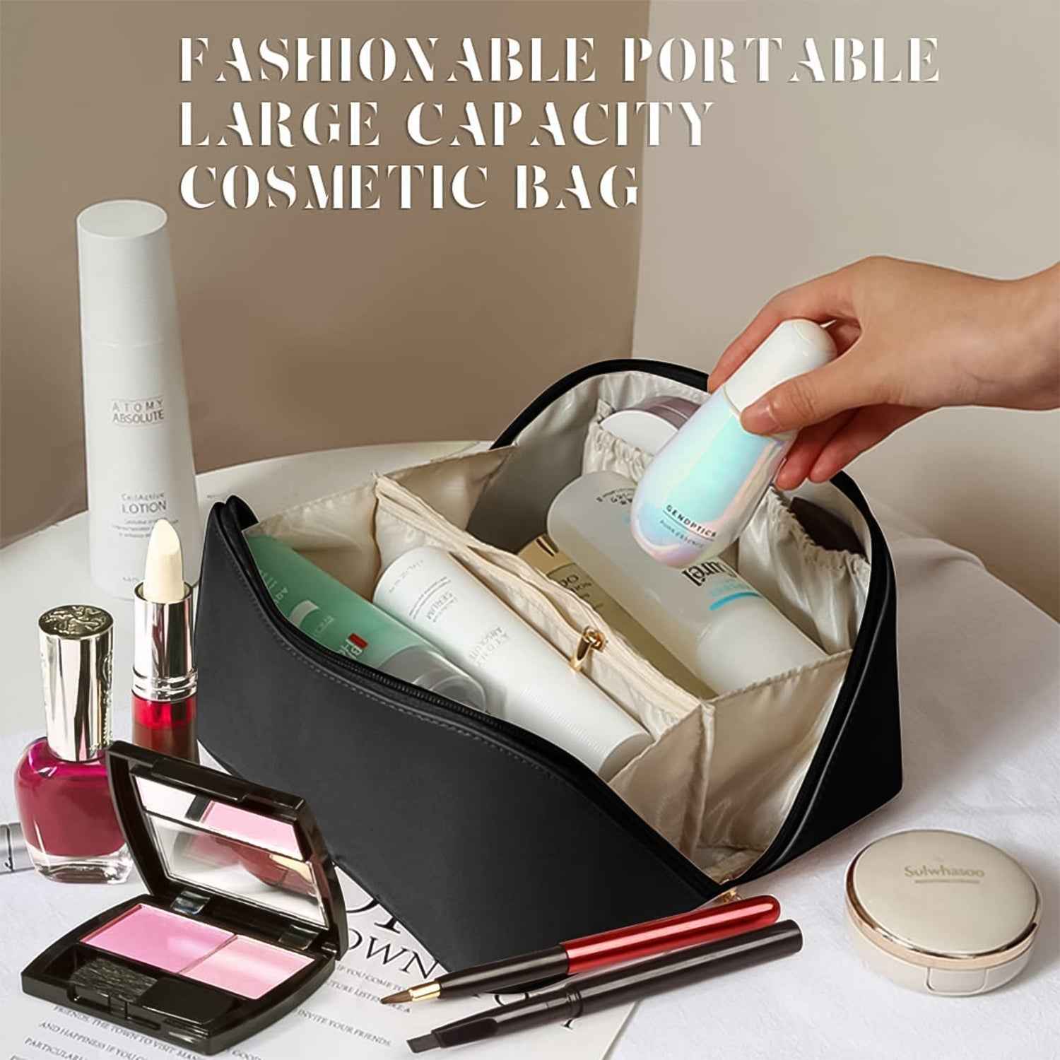Premium Travel Makeup & Toiletry Organizer Pouch with Zipper & Handle (1 Pc / Mix Color)