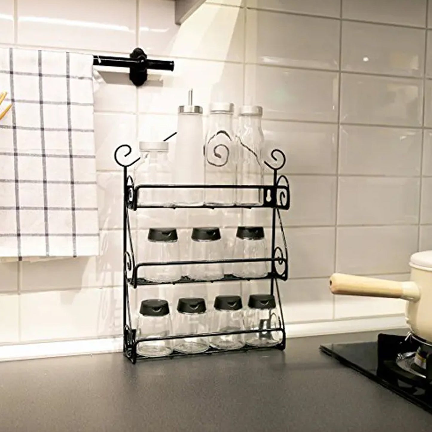 Big Wall Mounted Iron Wall Shelf with 3 Storage Racks for Kitchen