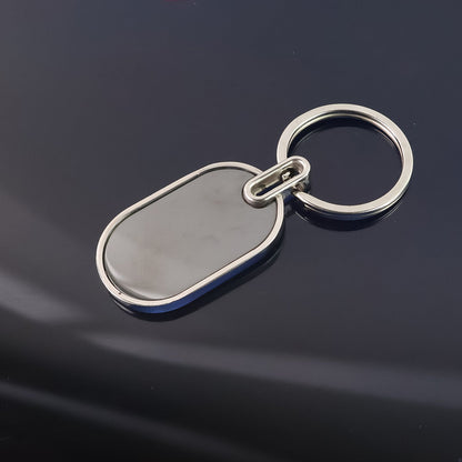 Elegant Black & Silver Oval Metal Keychain (1 Pc)
