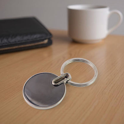 Sleek Black Round Metal Keychain (1 Pc)