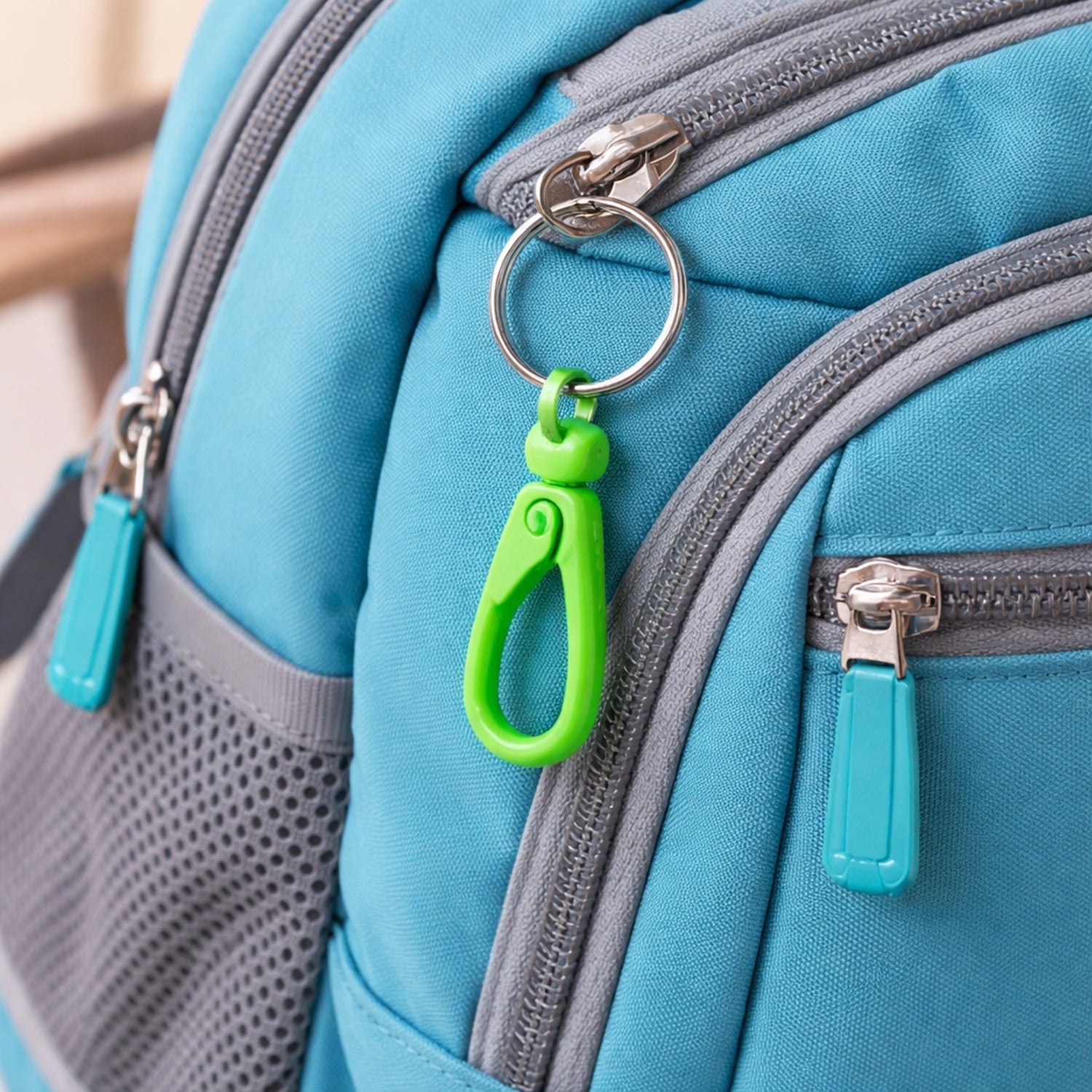 Plastic carabiner hook close up