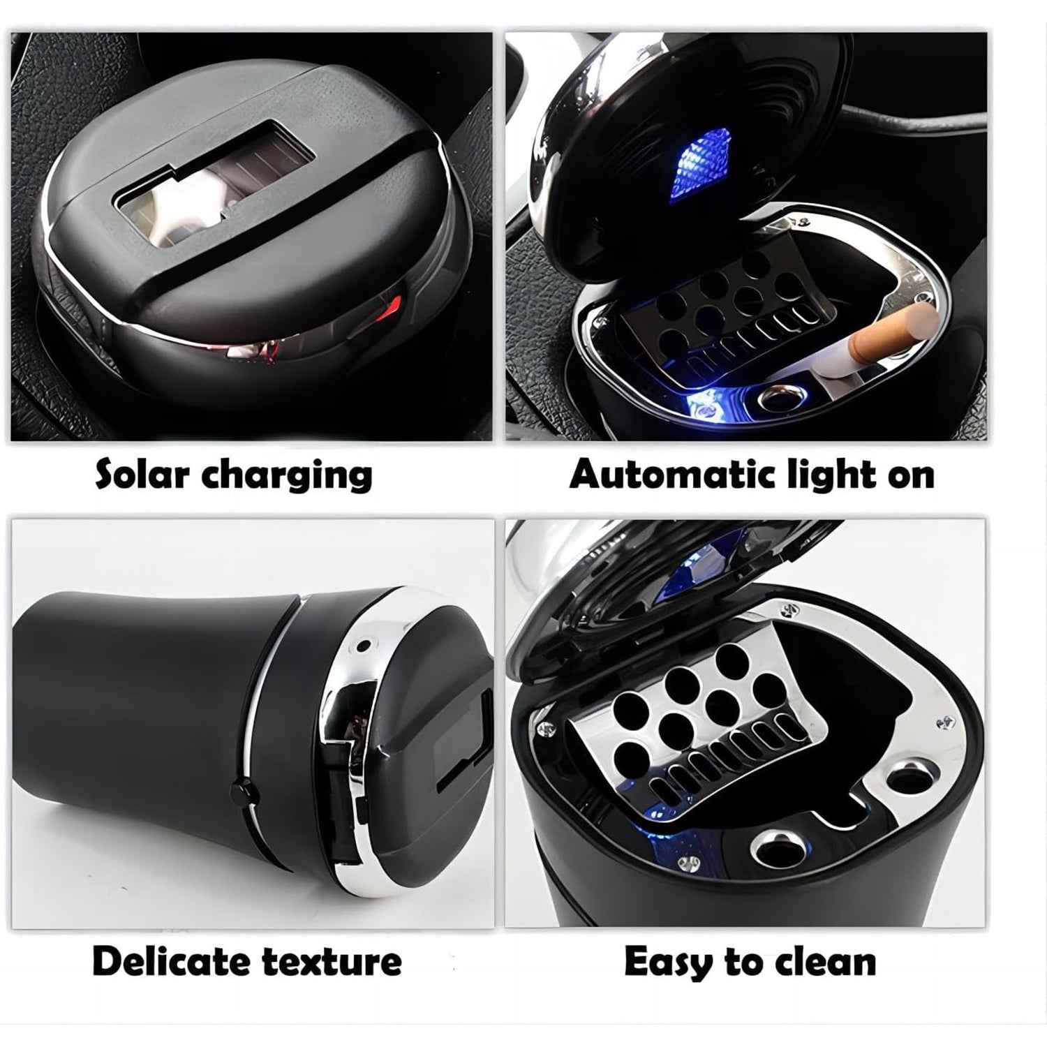 Solar Powered LED Car Ashtray with Flip Lid (1 Pc)