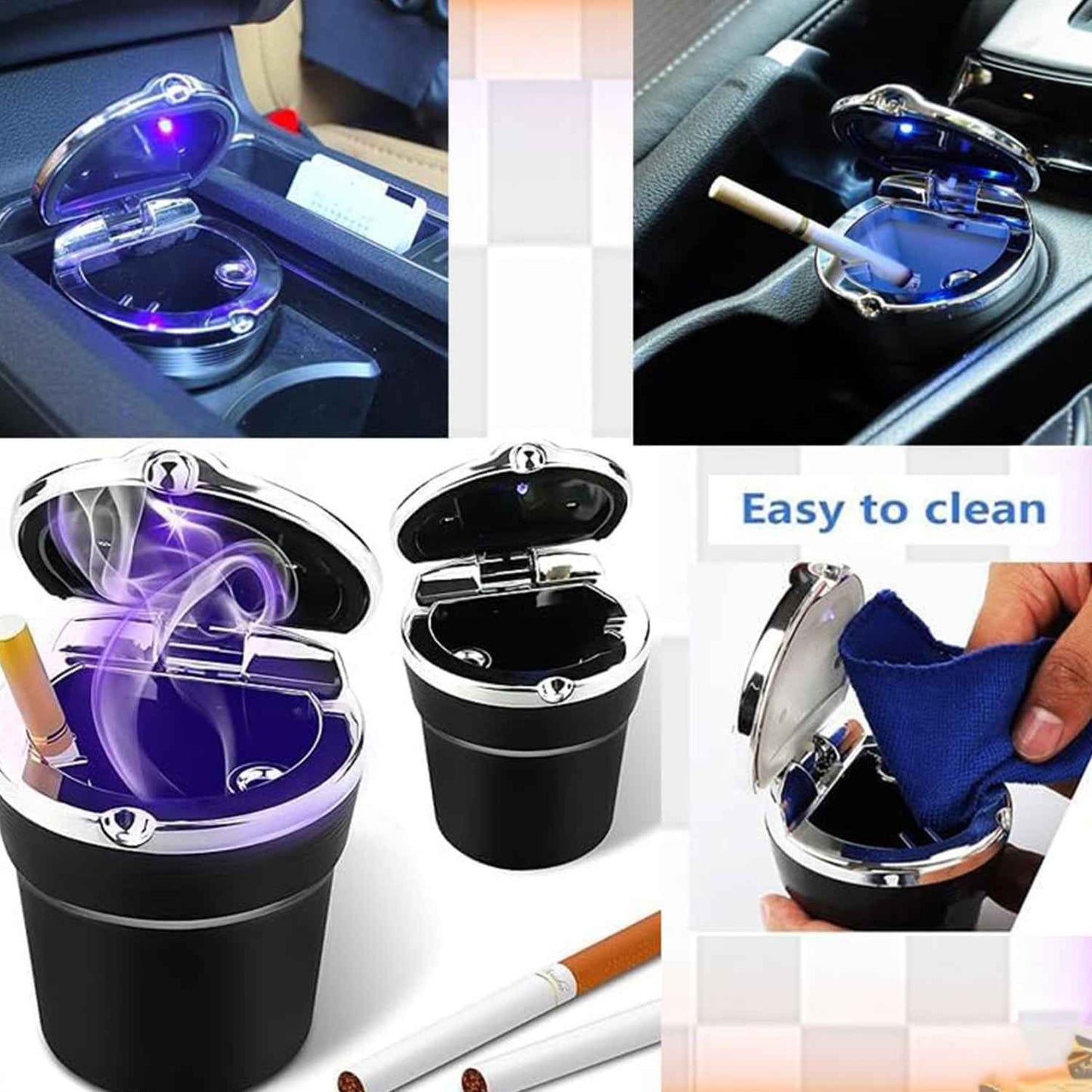 Premium LED Illuminated Portable Car Ashtray with Lid (1 Pc)