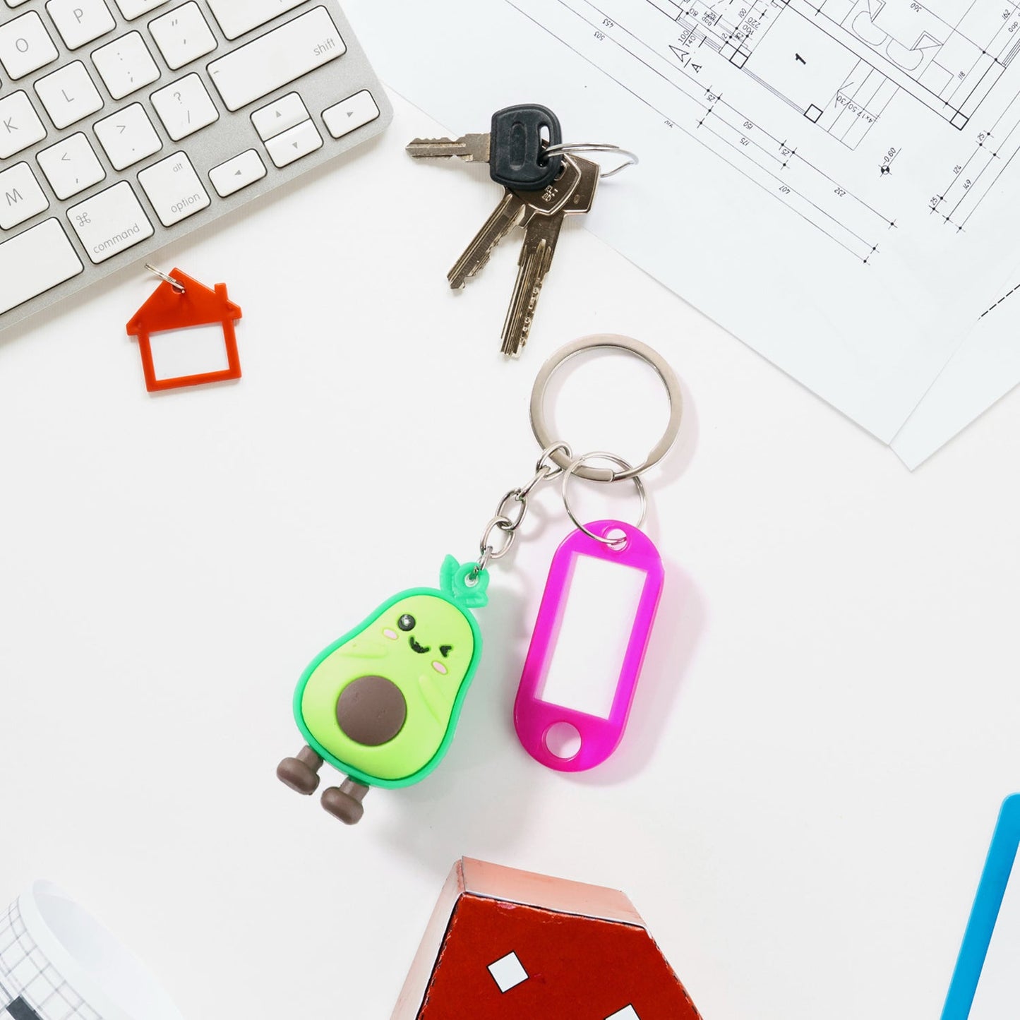 Cute Cartoon Character Keychain with Label Tag Holder (1 Pc)