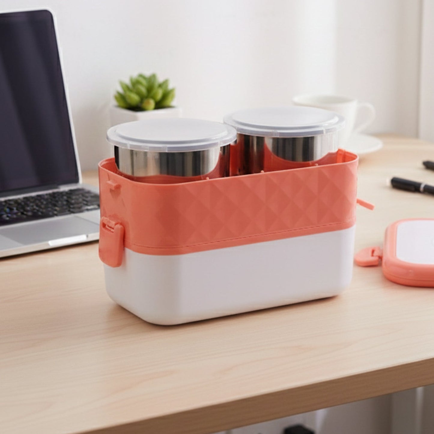 Electric Heated Lunch Box with Stainless Steel Inner Containers (1 Set)