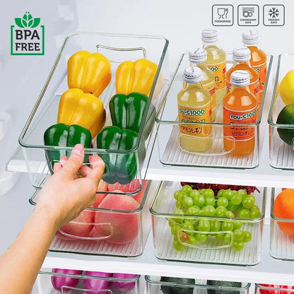 Plastic Refrigerator Organizer Bins, 1 Stackable Fridge Organizers with Handle, Clear Organizing Food Fruit Vegetables Pantry Storage Bins for Freezer kitchen Cabinet Organization and Storage (1 Pc Mix Color)
