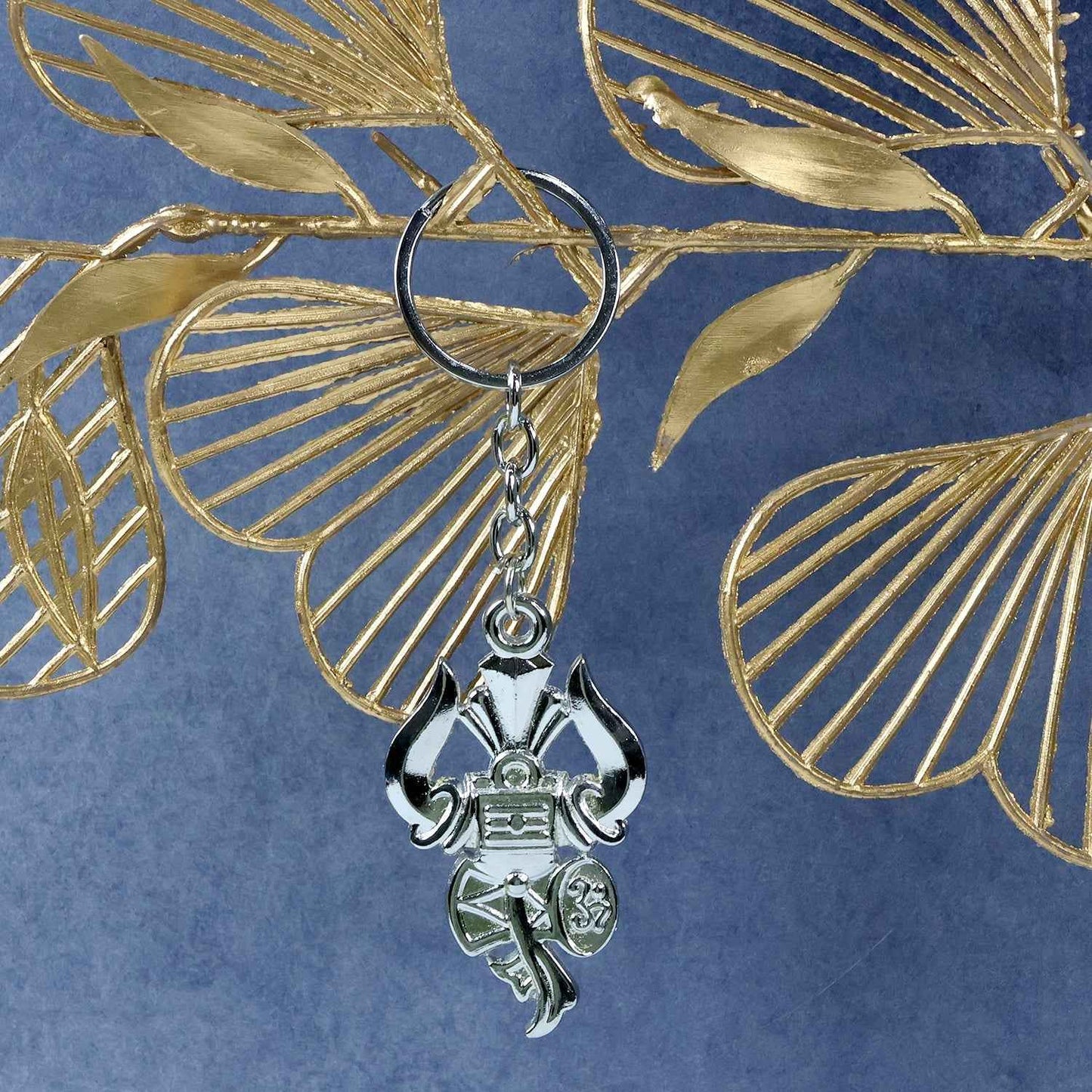 Trishul Damru Shiv Symbol Silver Keychain (1 Pc)