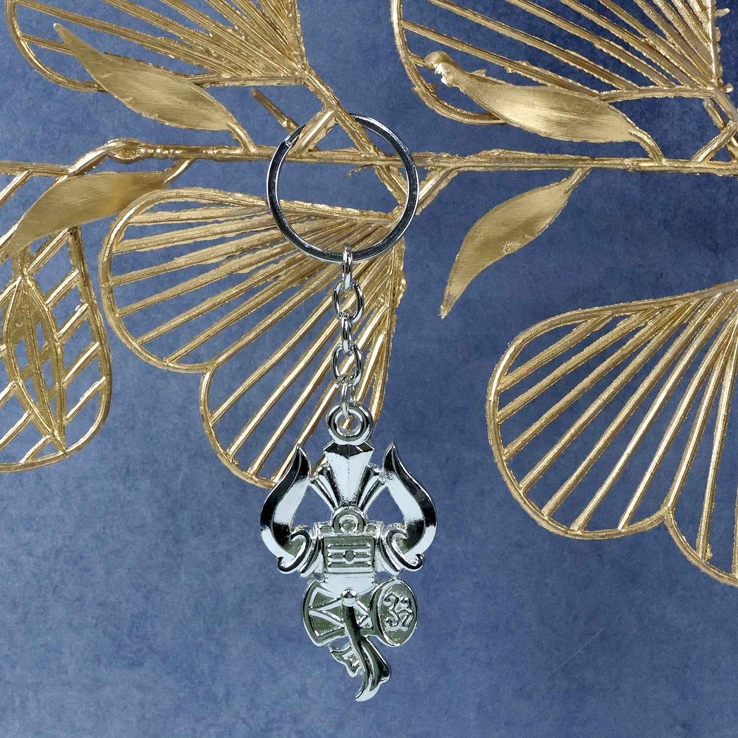 Trishul Damru Shiv Symbol Silver Keychain (1 Pc)