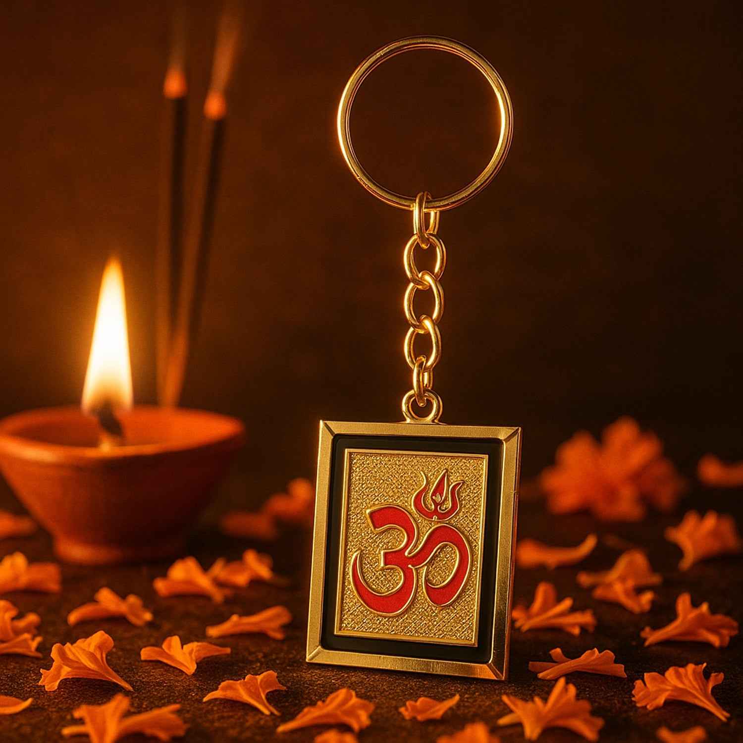 Om Trishul Symbol Golden Keychain (1 Pc)