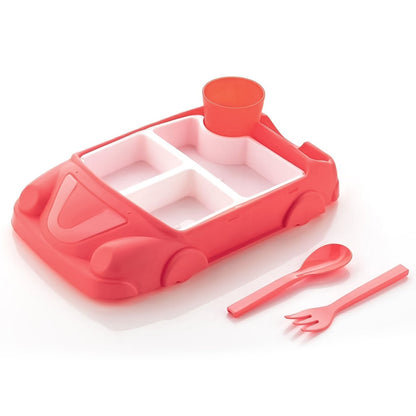 Kid's Car Shaped Plates Cup / Lunch Box Dinnerware (4 Pcs Set / 1000 ML Lunch Box)
