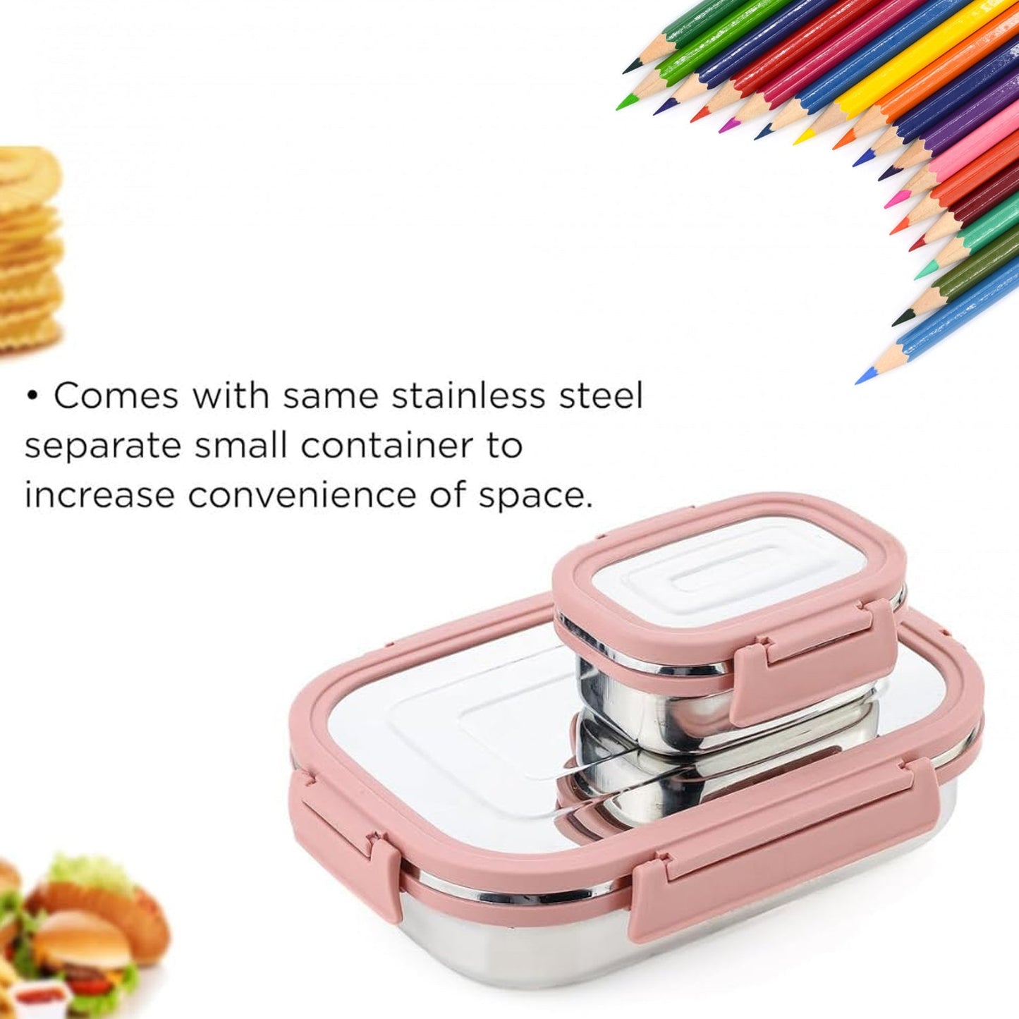 Stainless Steel Leak Proof Air Tight Lunch Boxes (900ML+200ML Approx / 2 Pc Set)