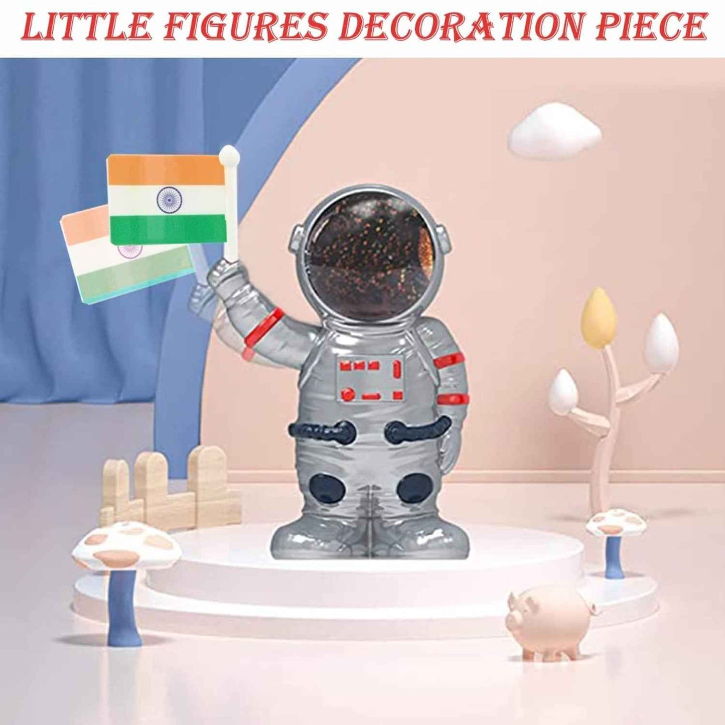 Solar Power Astronaut Ornament Moving Hand with Indian Flag (1 Pc)