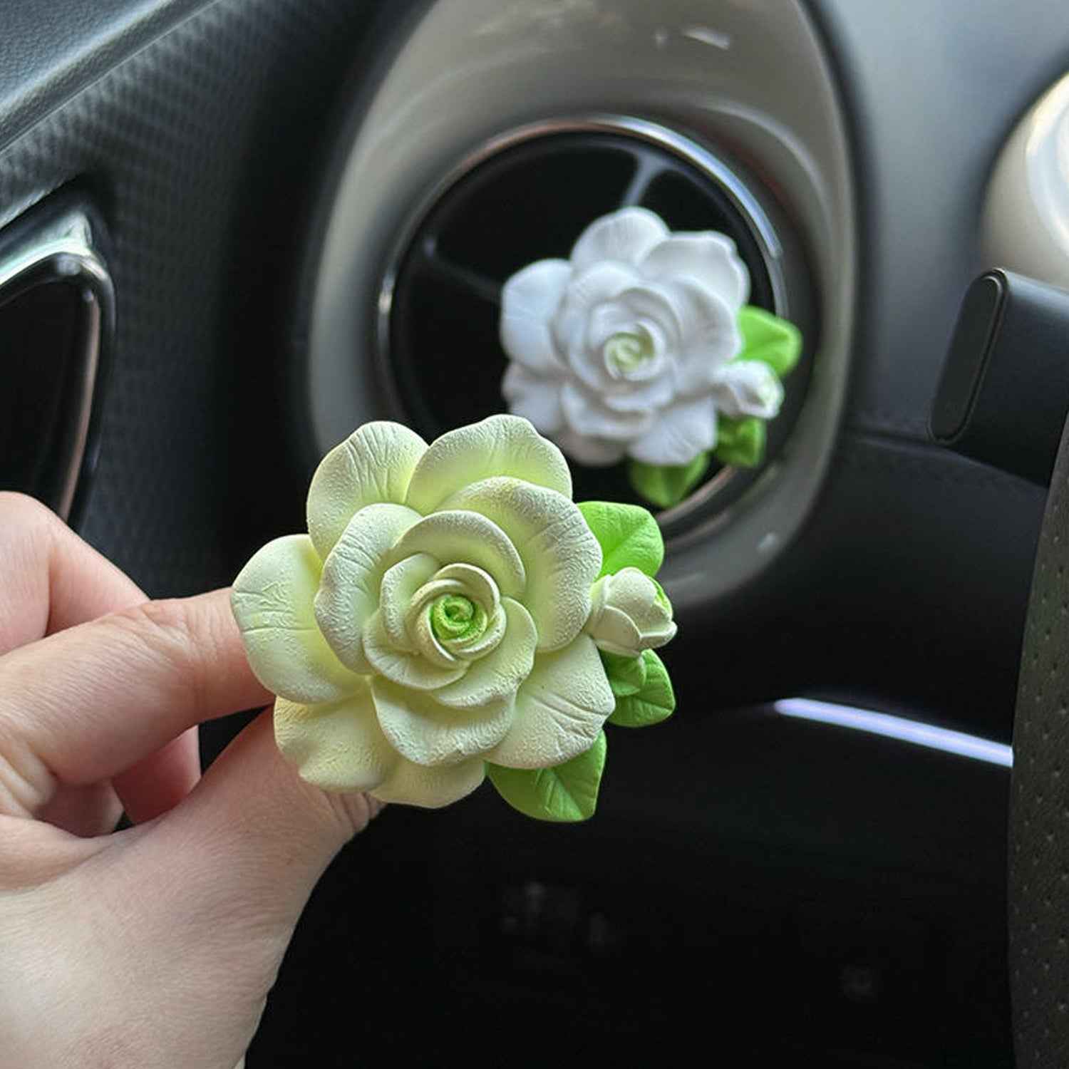 Elegant Rose Flower Car Air Freshener Clip for AC Vent with Perfume Bottle 10ML(1 Pc)