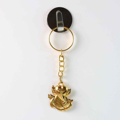Golden Ganesh Leaf Design Keychain (1 Pc)