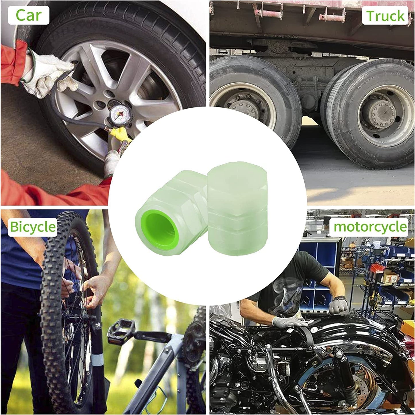 Luminous Tyre Valve Caps – Glow-in-the-Dark Air Stem Covers (4 Pcs / Mix Colour)