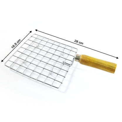 Kitchen Square Stainless Steel Roaster Jali, Barbecue Grill with Wooden Handle