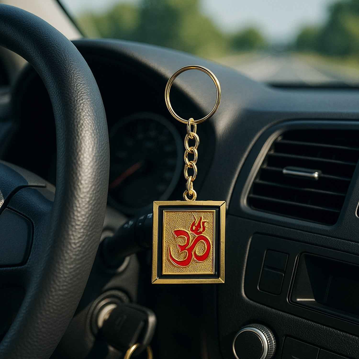 Om Trishul Symbol Golden Keychain (1 Pc)