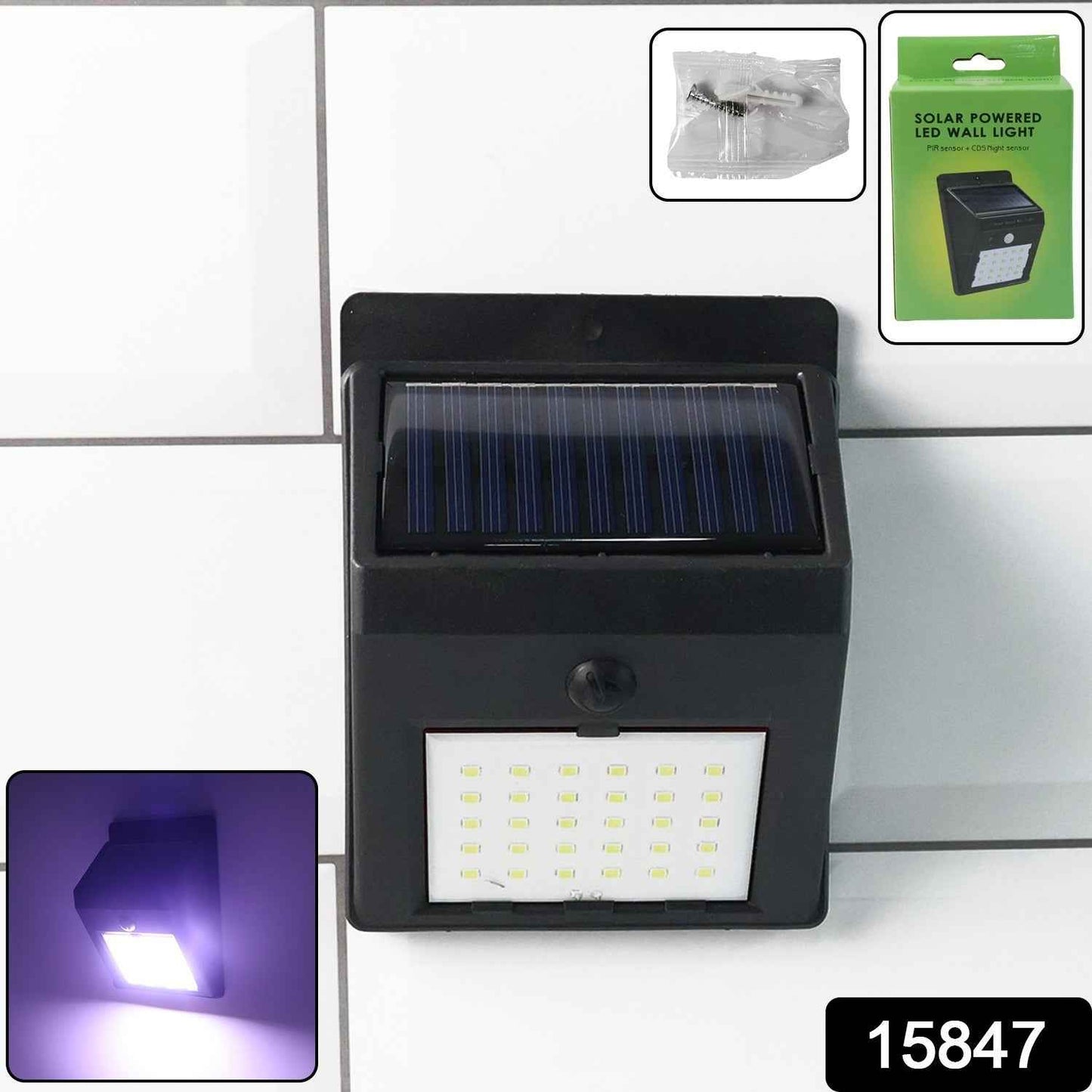 Solar Powered LED Wall Light - (1 Pc)