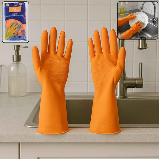 1 Pair Large Orange Gloves For Types Of Purposes Like Washing Utensils, Gardening And Cleaning Toilet Etc.