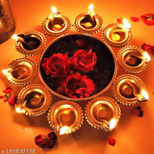 Kraphy Diya Shape Flower Decorative Urli Bowl for Home Handcrafted Bowl for Floating Flowers and Tea Light Candles Home ,Office and Table Decor| Diwali Decoration Items for Home 