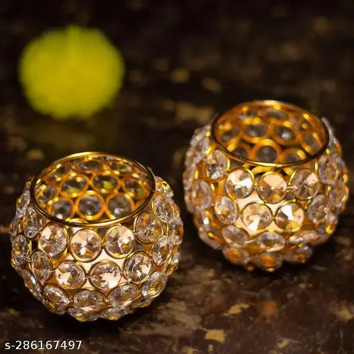 New Crystal votives bowl candle holders tealight candle centerpieces for wedding home party table decoration gold diwali decor ( pach of 2) iron 