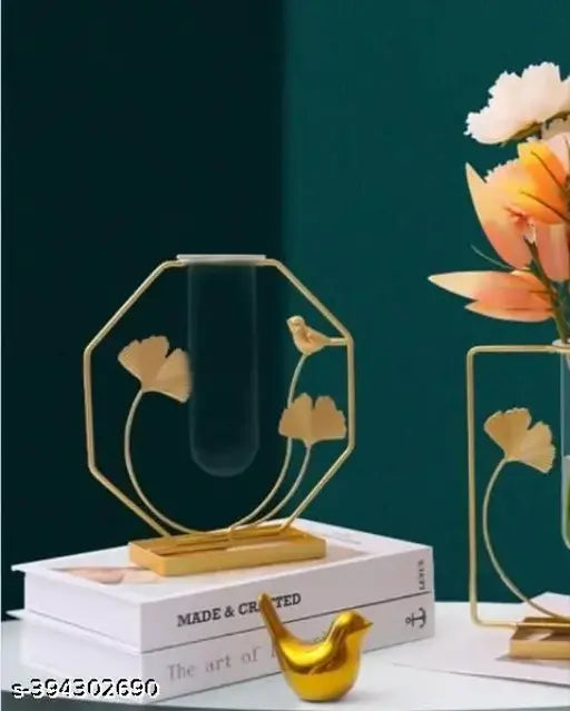 Kraphy 1 Pcs Propagation Station with Metal Frame, Test Tube Glass Items Vase for Flower Pot, Bedroom, New Year Bird Design 