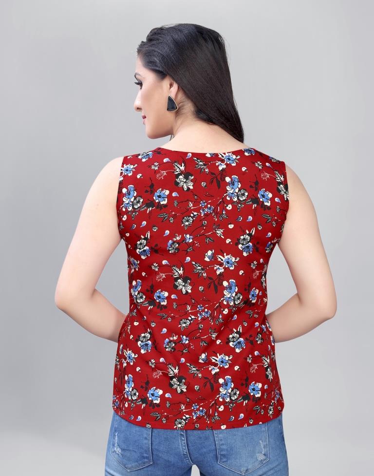 Luscious Red Coloured Printed Crepe Tops