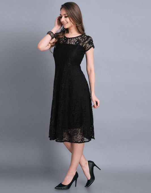 Black Coloured Net Russell Net Dress