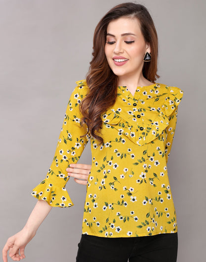 Outstanding Mustard Yellow Printed Tops 