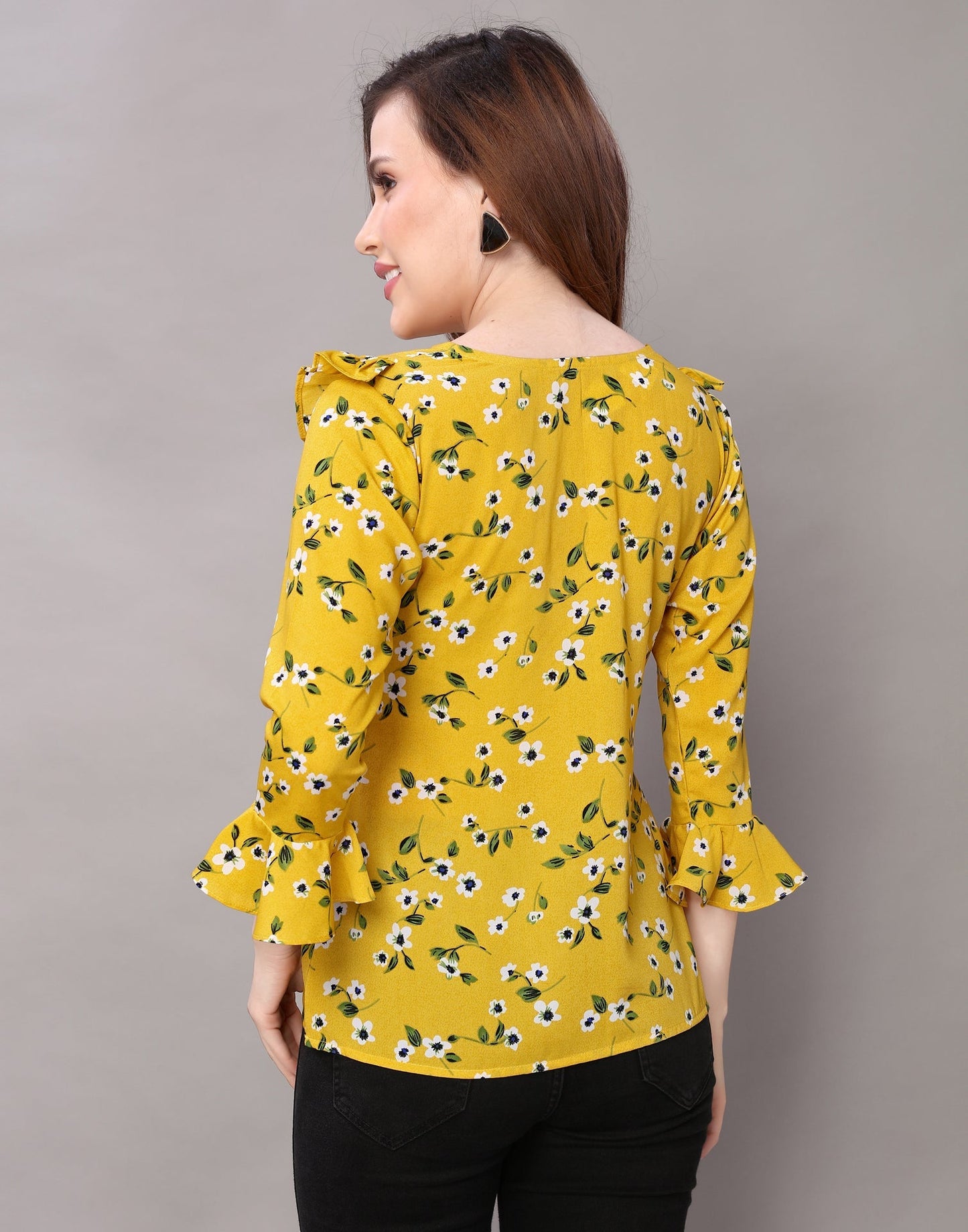 Outstanding Mustard Yellow Printed Tops 