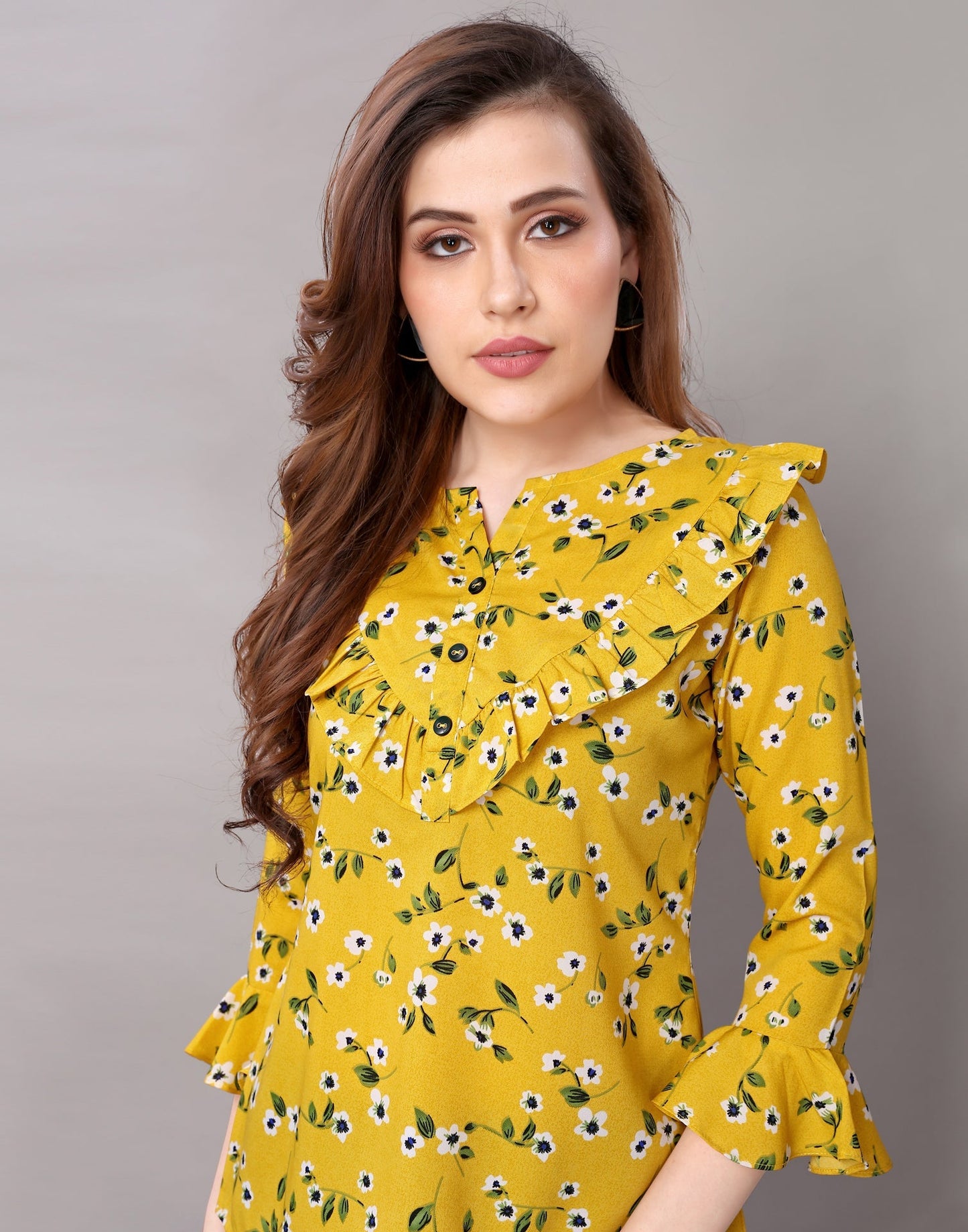 Outstanding Mustard Yellow Printed Tops 