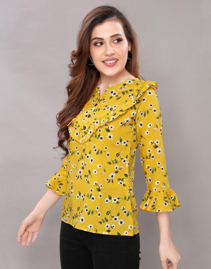 Outstanding Mustard Yellow Printed Tops 