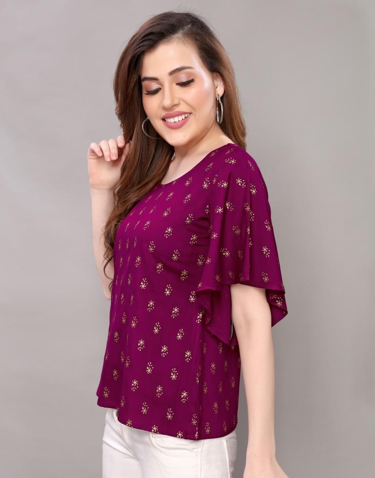 Mesmerising Purple Coloured Foil Printed Rayon Tops 