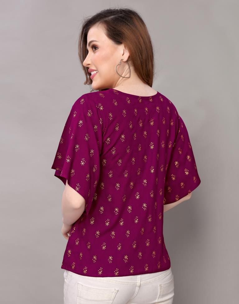 Mesmerising Purple Coloured Foil Printed Rayon Tops 