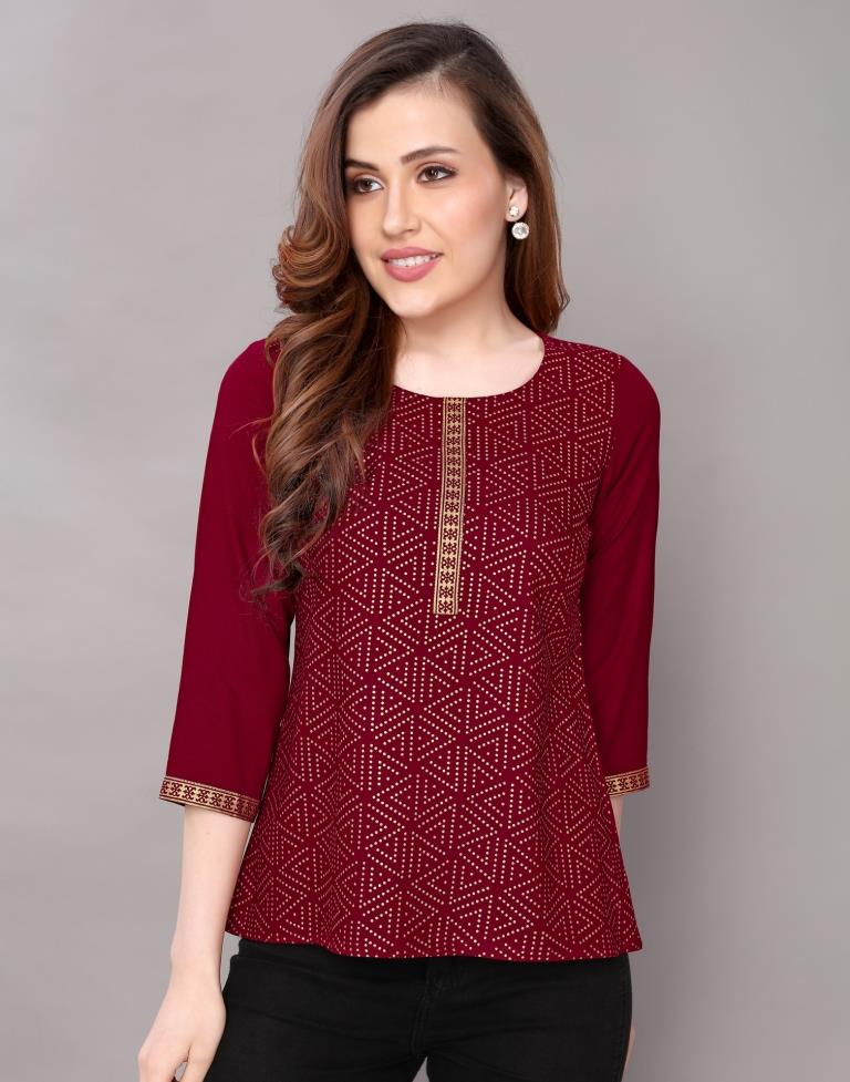 Maroon Printed Top 