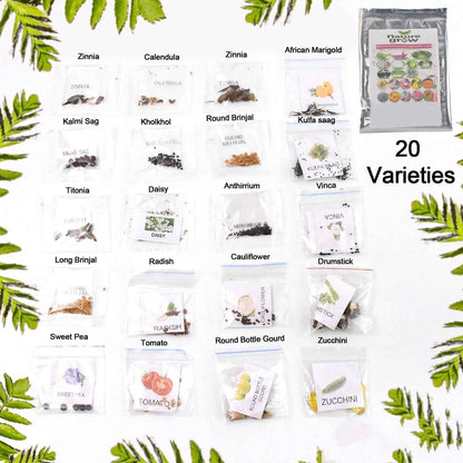 20 Varieties of Vegetable & Flower Seeds Combo (1 Pkt. / 20 Varieties)