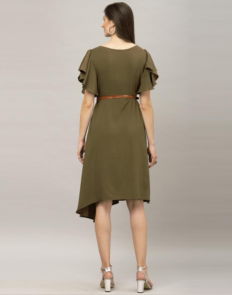 Olive Green Coloured Dyed Thick Georgette Dress