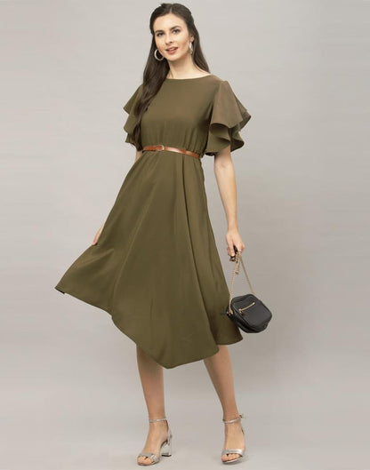 Olive Green Coloured Dyed Thick Georgette Dress