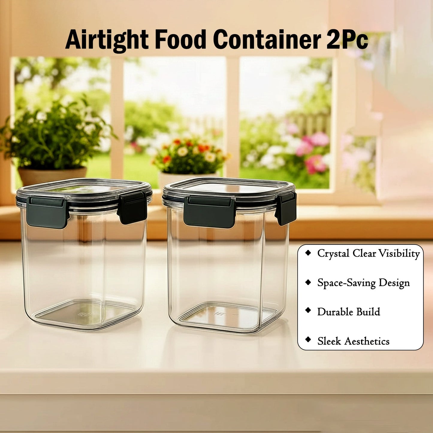 Apex Press N’ Lock Airtight Food Storage Container Set (2Pc/900ml) Approx