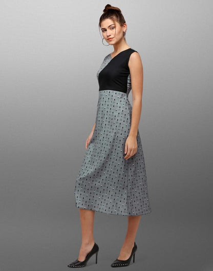 Grey Coloured Digital Printed Crepe Dress