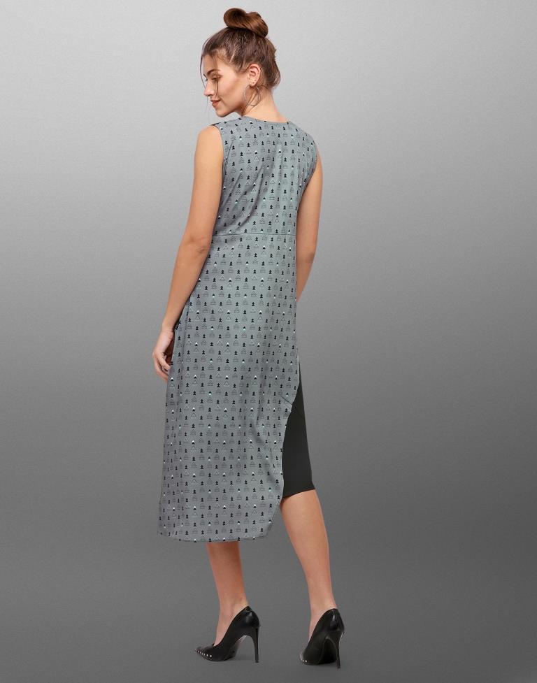 Grey Coloured Digital Printed Crepe Dress