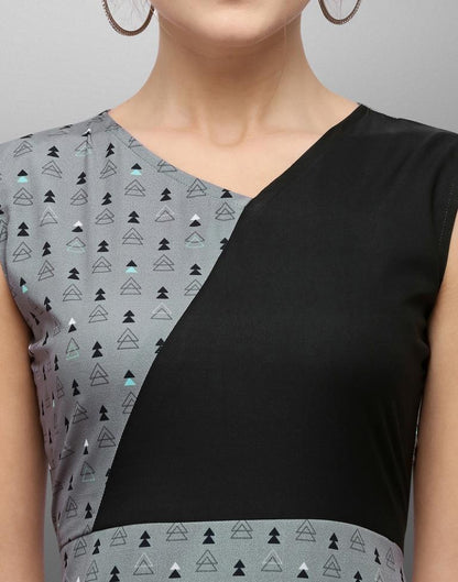 Grey Coloured Digital Printed Crepe Dress